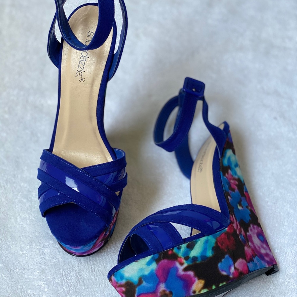 SOLDTasha floral velvet women’s Wedge Sandals 9 - Picture 3 of 8